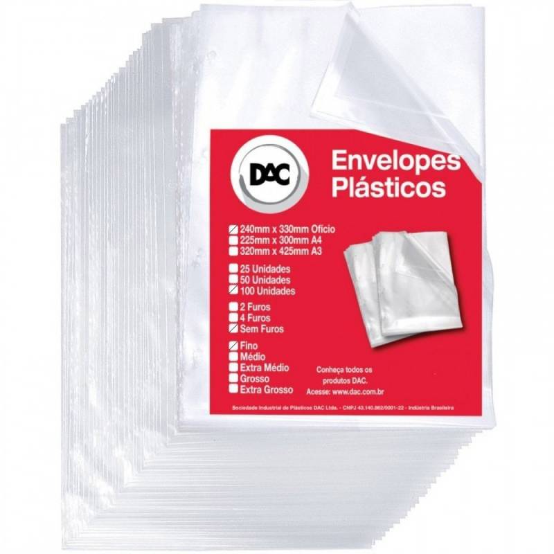 ENVELOPE PLÁSTICO OFÍCIO 240x330mm S/ FUROS FINO - DAC DAC