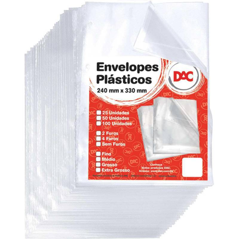 ENVELOPE PLÁSTICO 240x330mm 4 FUROS GROSSO - DAC DAC