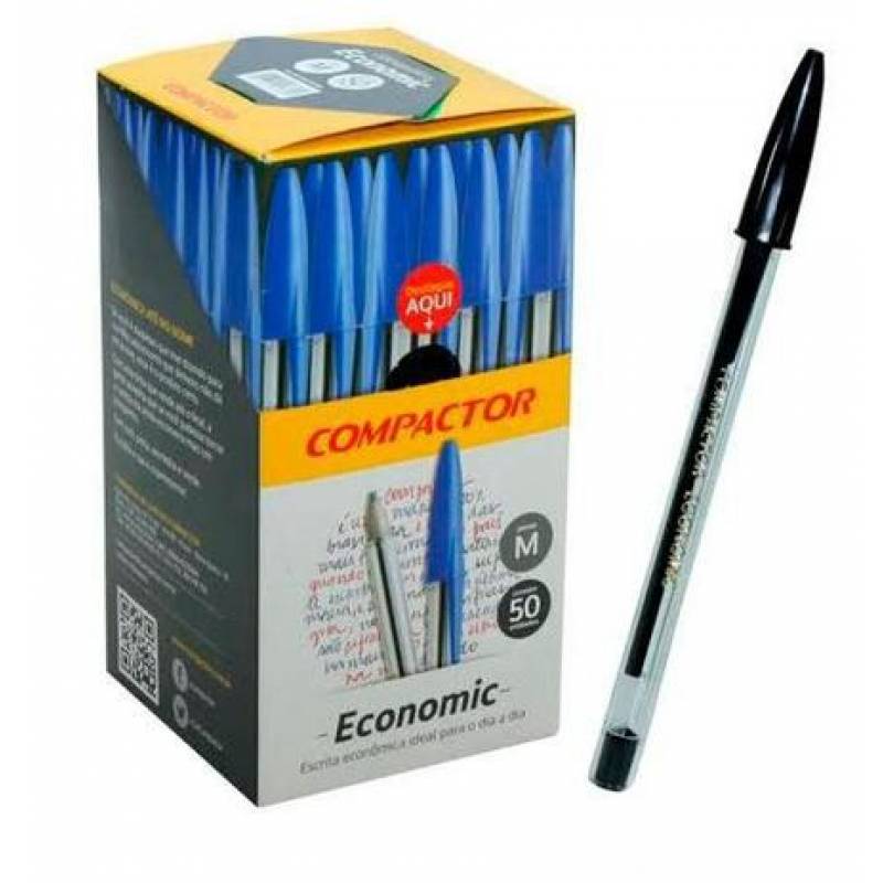 CANETA ESFEROGRÁFICA ECONOMIC 1.0mm PRETA C/ 50 Unid. - COMPACTOR COMPACTOR