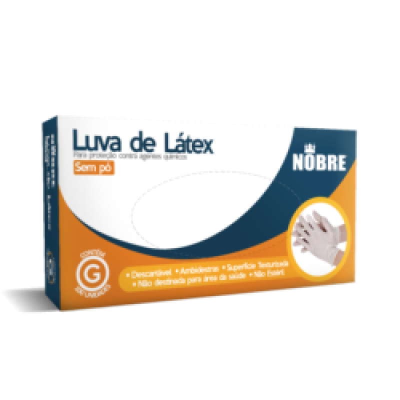 LUVA DE LATEX P/ PROTEÇÃO CONTRA AGENTES QUÍMICOS SEM PÓ  NOBRE