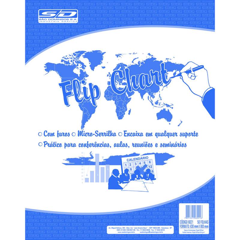 BLOCO DE PAPEL P/ FLIP CHART MICROSSERRILHADO 63x81cm C/ 50Fls - SÃO DOMINGOS  SÃO DOMINGOS