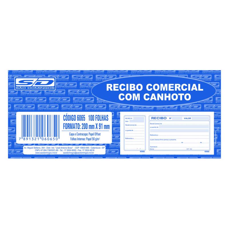 BLOCO RECIBO COMERCIAL C/ CANHOTO C/ 50Fls - SÃO DOMINGOS SÃO DOMINGOS