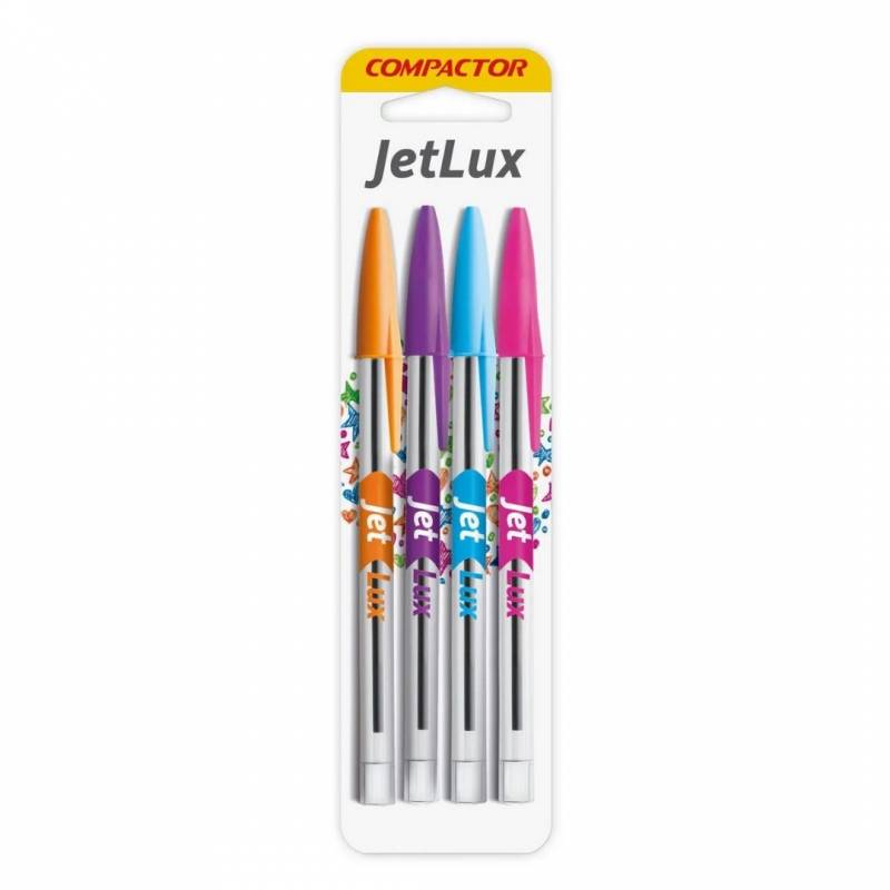 CANETA ESFEROGRÁFICA JETLUX C/ 4 Unid. COLORIDA - COMPACTOR COMPACTOR