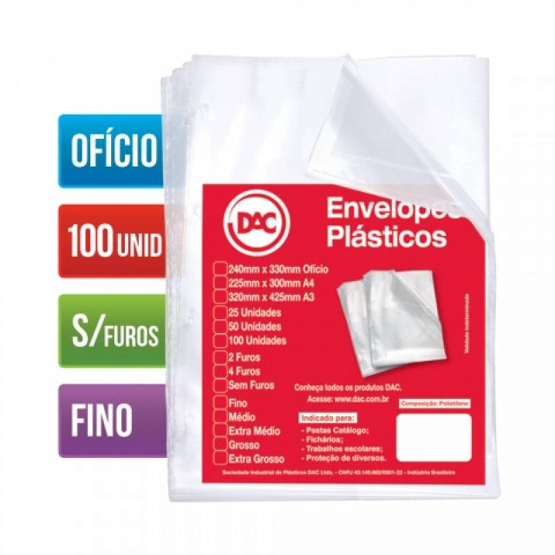 ENVELOPE PLÁSTICO OFÍCIO 240x330mm S/ FUROS FINO C/ 100 Unid. - DAC DAC