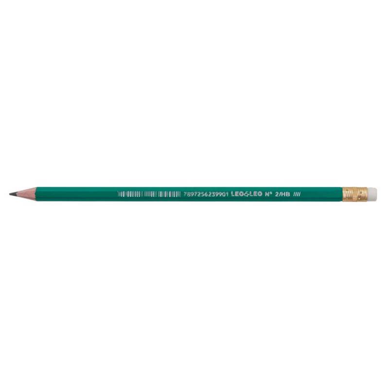 LÁPIS PRETO HB Nº2 SEXTAVADO CORPO VERDE C/ BORRACHA - LEO & LEO & LEO