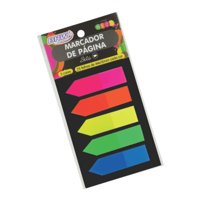 MARCADOR DE PAGINA SETA 12X44mm 5 CORES NEON C/ 100Fls - BRW BRW