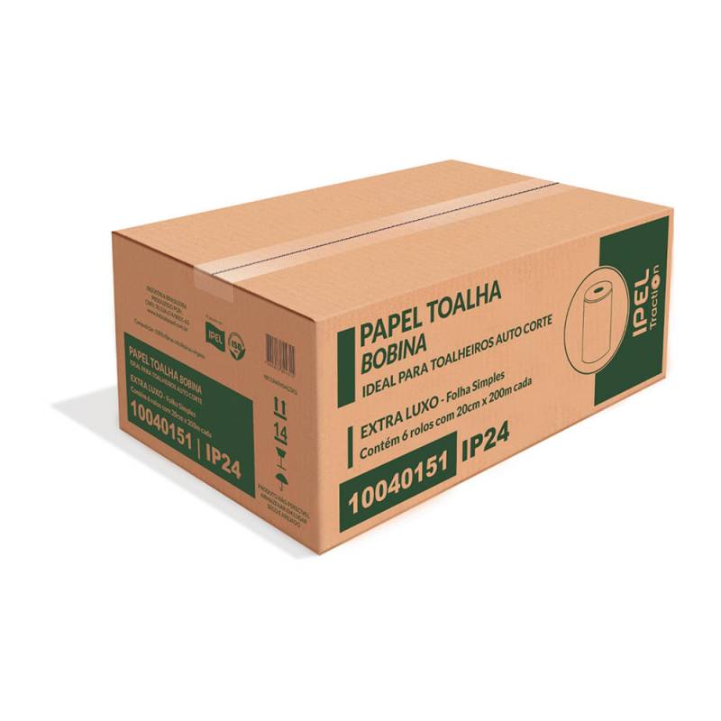 PAPEL TOALHA EM BOBINA AUTO CORTE FOLHA SIMPLES 20cm x 200m  IPEL