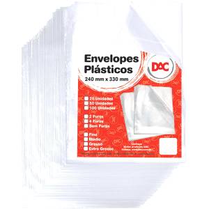 ENVELOPE PLÁSTICO 240x330mm 4 FUROS GROSSO - DAC