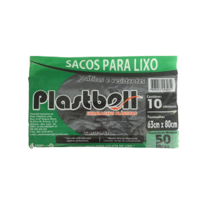 SACO DE LIXO PRETO 63cmx80cmx0,06 50L c/ 10 Unid. - PLASTBELL