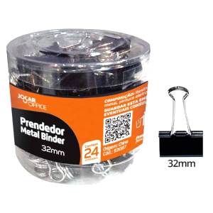 PRENDEDOR DE PAPEL 32mm C/ 24 Unid. PRETO - JOCAR OFFICE LEONORA