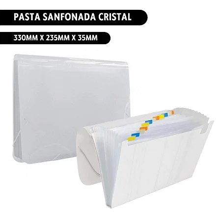 PASTA SANFONADA A4 C/ 12 DIVISÓRIAS CRISTAL - ACP