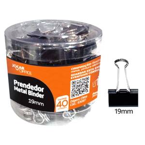 PRENDEDOR DE PAPEL 19mm C/ 40 Unid. PRETO - JOCAR OFFICE LEONORA
